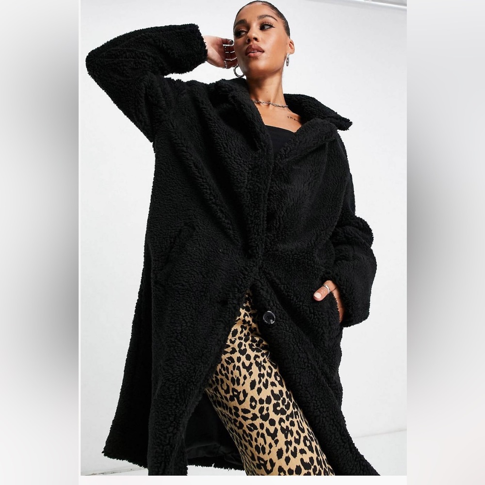 Oversized teddy coat black asos